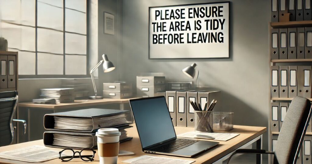 Please ensure the area is tidy before leaving